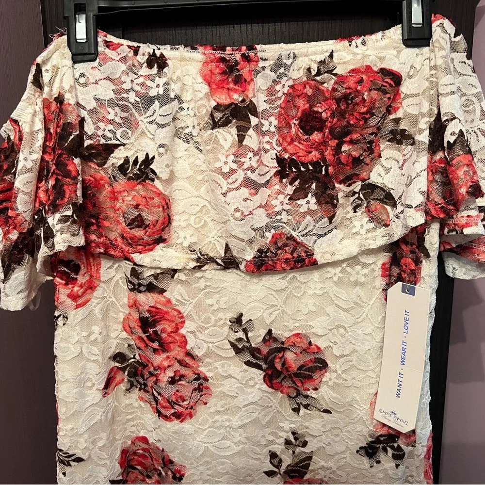 Almost Famous Red and White Floral Lace Midi Dress - Picture 2 of 6